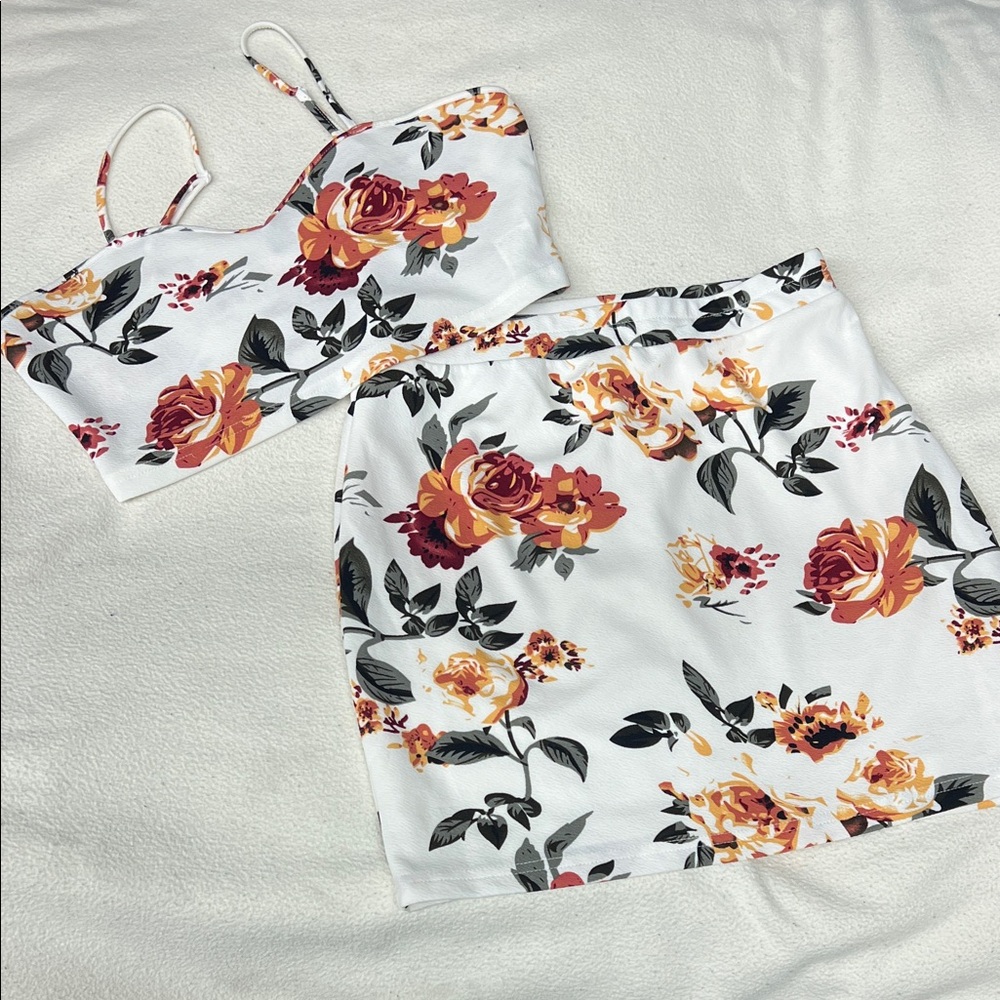 SHEIN Floral Crop Top and Skirt Set